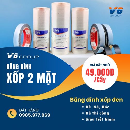 Băng dính hai mặt xốp đen dễ bóc, xé của V6 GROUP